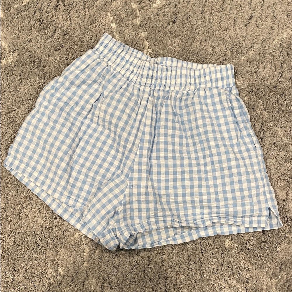 Cotton On Light Blue Checkered High Waist Shorts